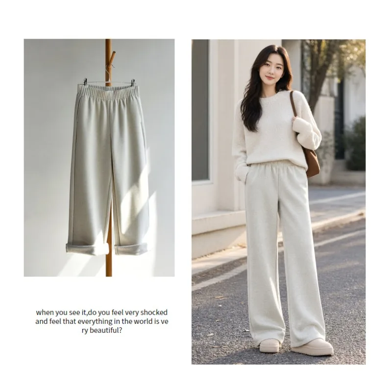 Autumn Winter Warm Joggers Women High Waist Fleece Lined Wide Leg Sweatpants Soft Comfy Trousers Casual Fitness Lounge Pants