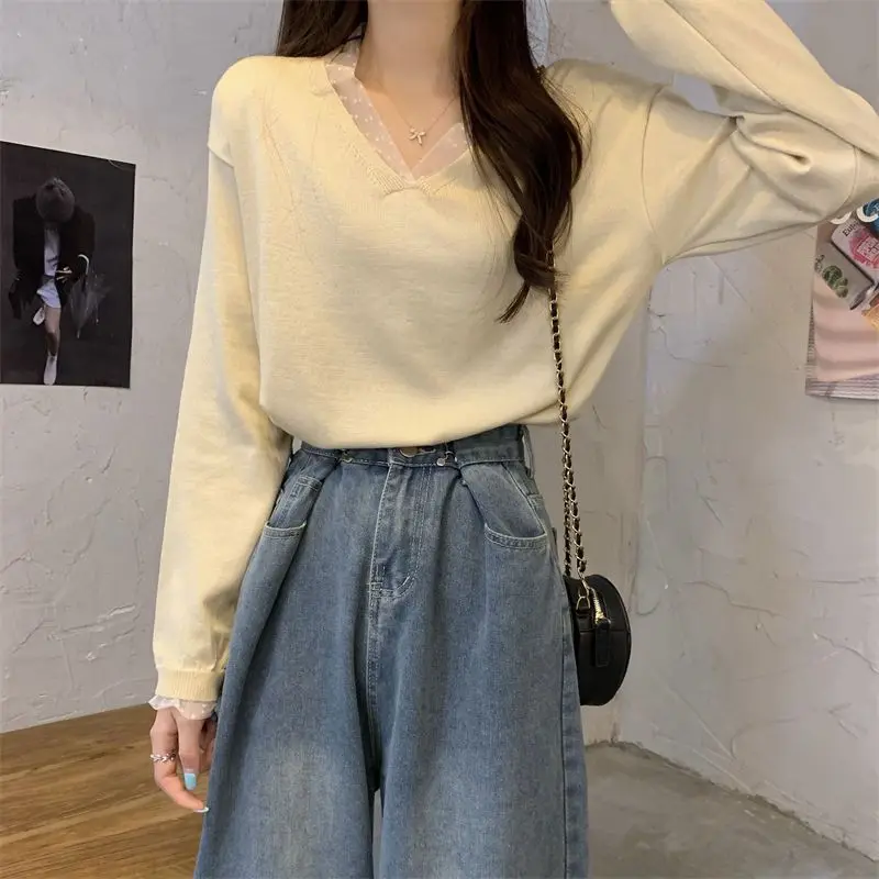 

Sweaters Jumpers Pullovers Woman Boss Multicolor Ribbed Edge BF Y2K Work Professional Classic Formal Elegant Textured Hem Winter