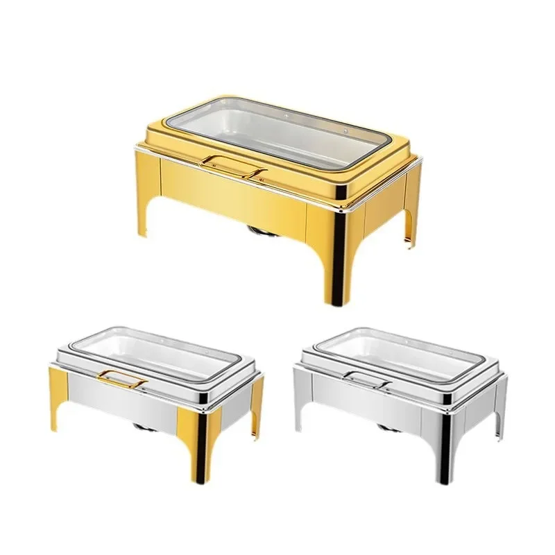 Golden Stainless Steel Rectangle Round Square Buffet Furnace Flat Cover Heating and Insulation Buffet Furnace