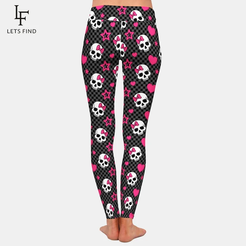 LETSFIND-Leggings de entrenamiento con estampado Digital para mujer, calaveras y corazones bonitos, cintura alta, elásticos, delgados