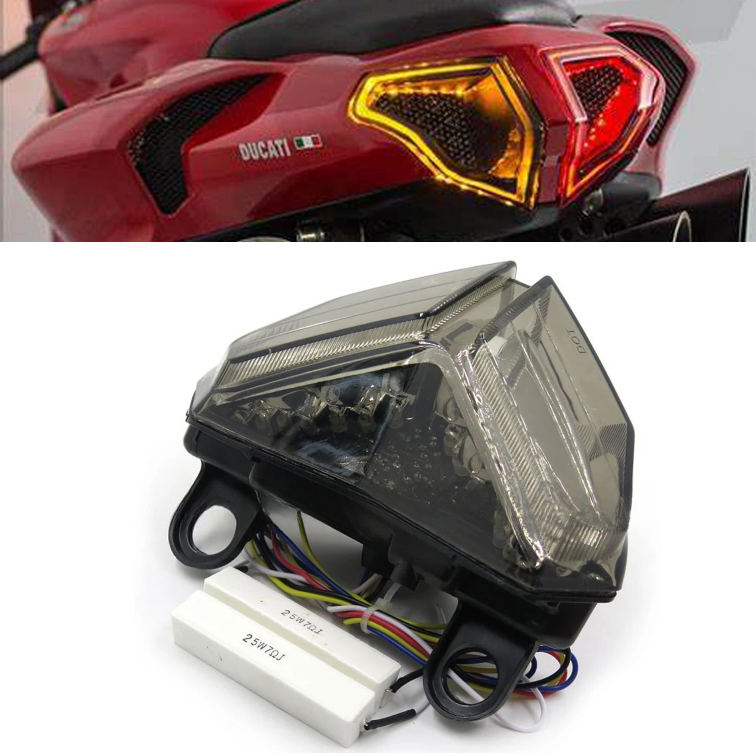 

Для Ducati 848 2008-2014, 1098 2007-2013, 1198 2007-2013 светодиодный задний фонарь для мотоцикла с дымовыми линзами, светодиодный задний фонарь, поворот