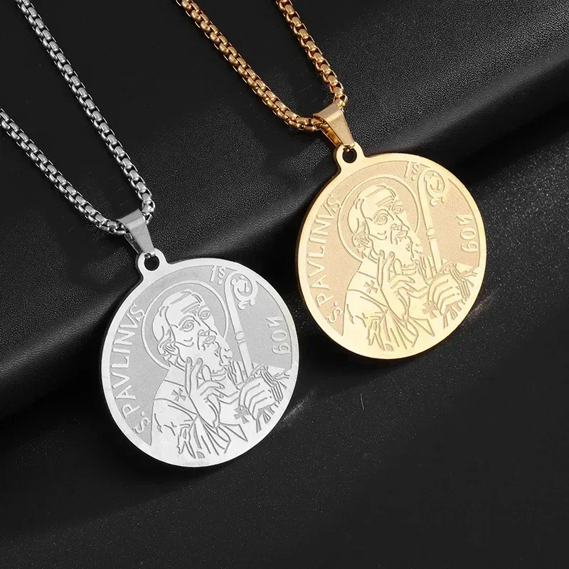 Fashionable St. Benedict Circle Stainless Steel Catholic Pendant Necklace for Men and Women Daily Trend Statue Amulet Jewelry