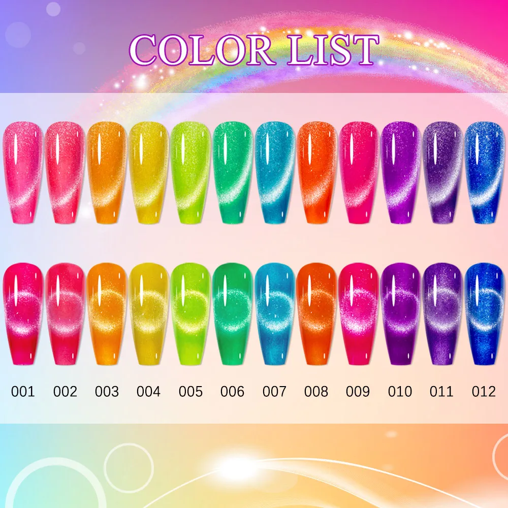 MIZHSE 12Pcs/Kit Fluorescent Cat Eye Gel Nail Polish Neon Glitter Gel Soak Off UV Chameleon Colorful Magnetic Hybrid Nails Art