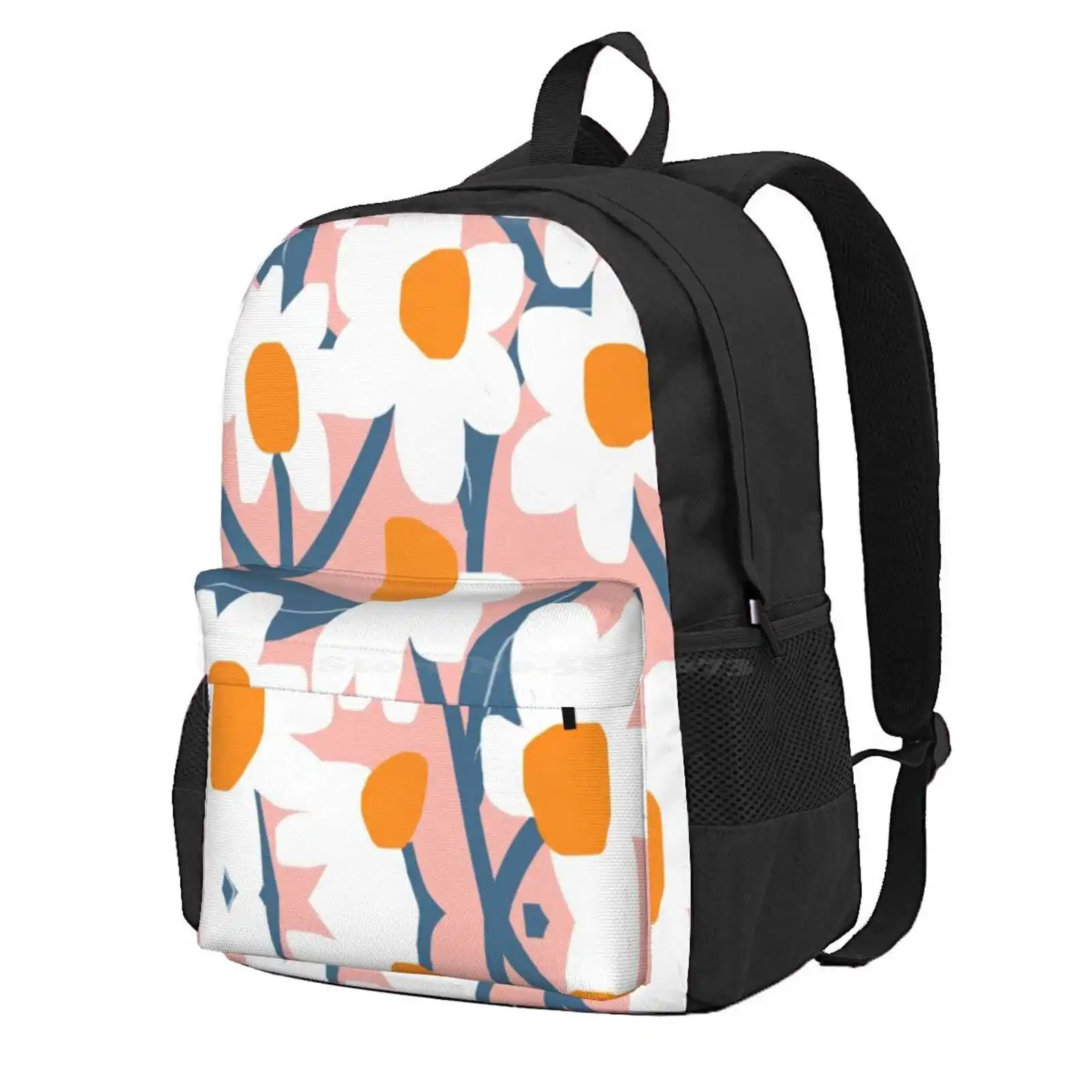 Blooming Spring Daisies Floral Pattern On Beautiful Pink Background Hot Sale Schoolbag Backpack Fashion Bags Nature Abstract