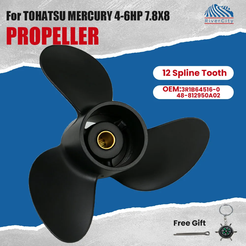 Outboard Propeller 7.8×8  For Tohatsu Mercury 4HP 5HP 6HP Boat Motor Marine Engine Part Aluminum Alloy Screw 3 Blade 12 Spline