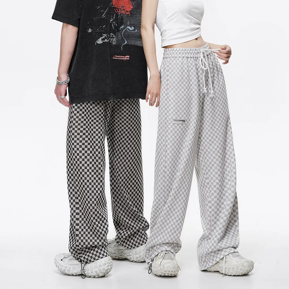 

Vintage Checkerboard Elastic Waist Pants Trousers for Women Men Grunge Goth Aesthetic Streetwear Loose Winter Autumn Sweatpant