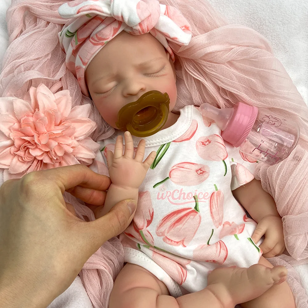 Open Mouth 17" Silicone Reborn Baby Doll Painted DIY Realistic Newborn Bebe Preemie Muñeca For Christmas Doll Collectors Toy