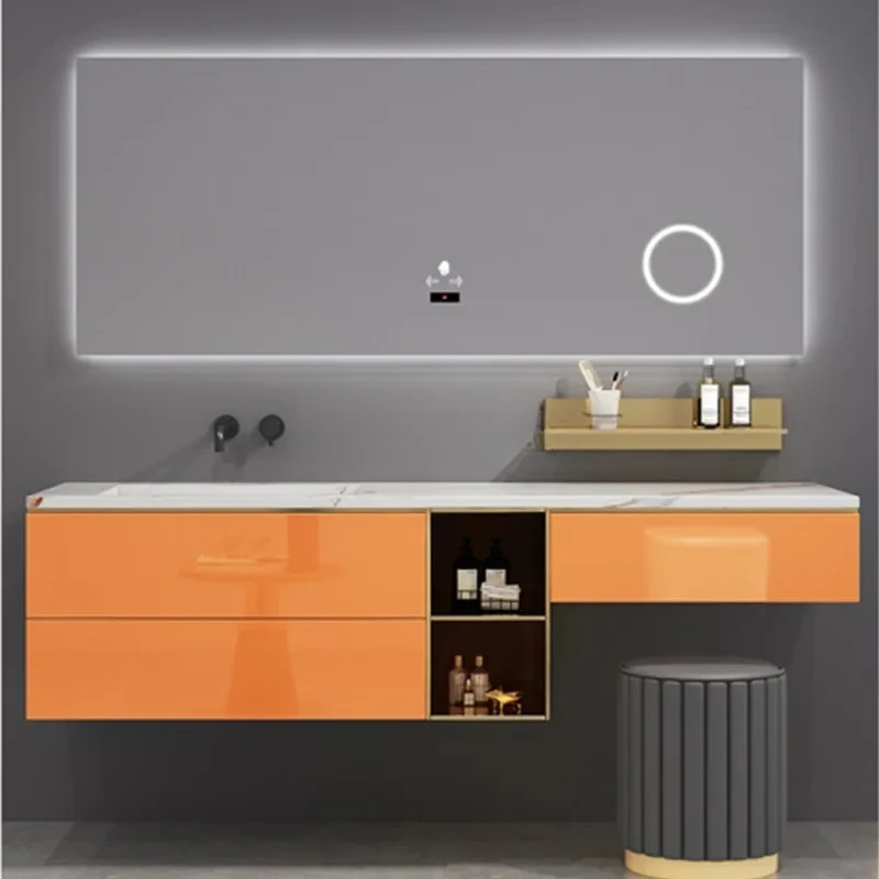 

Каменная пластина, цельная раковина, шкаф для ванной комнаты, комбинированный настольный светильник для ванной комнаты, роскошный умный комод, современный