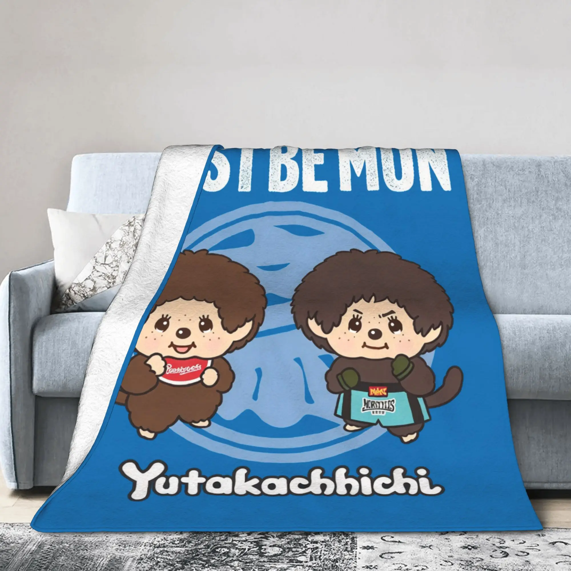 Custom M-Monchhichis Blankets Warm Flannel Cute Monkey Character Throw Blanket for Bed Travel Rug Piece