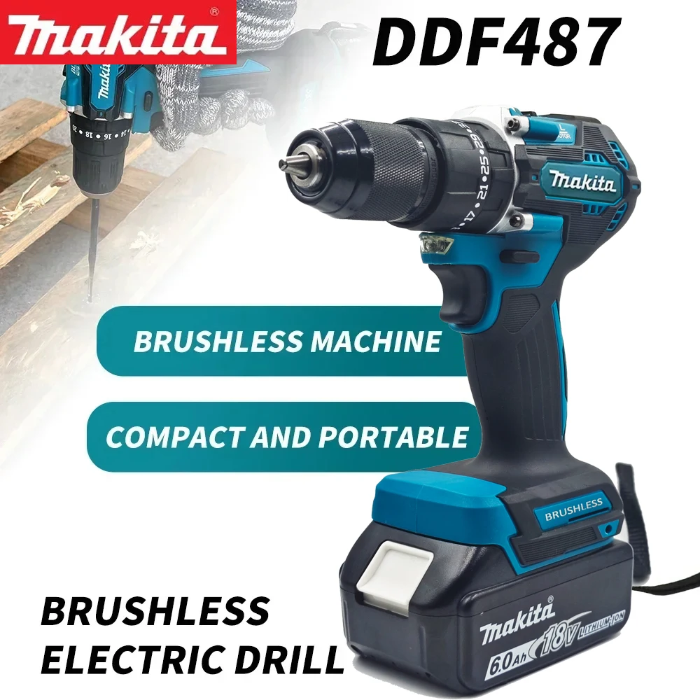 

Аккумуляторная ударная дрель-шуруповерт Makita DDF487, 18В, бесщеточная, оригинальная, перезаряжаемая, электроинструмент