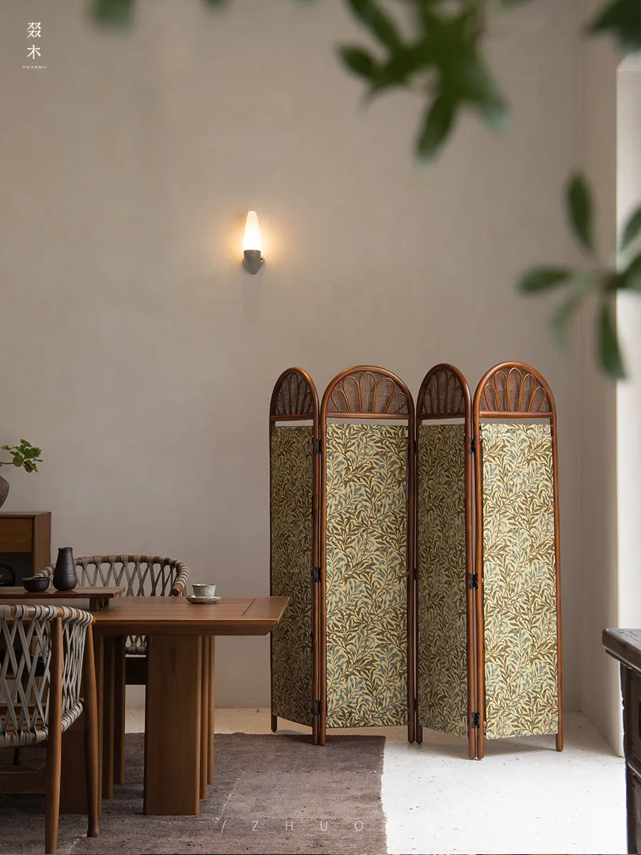 Mampara plegable de ratán natural hecha a mano en Japón, biombo plegable móvil para el hogar