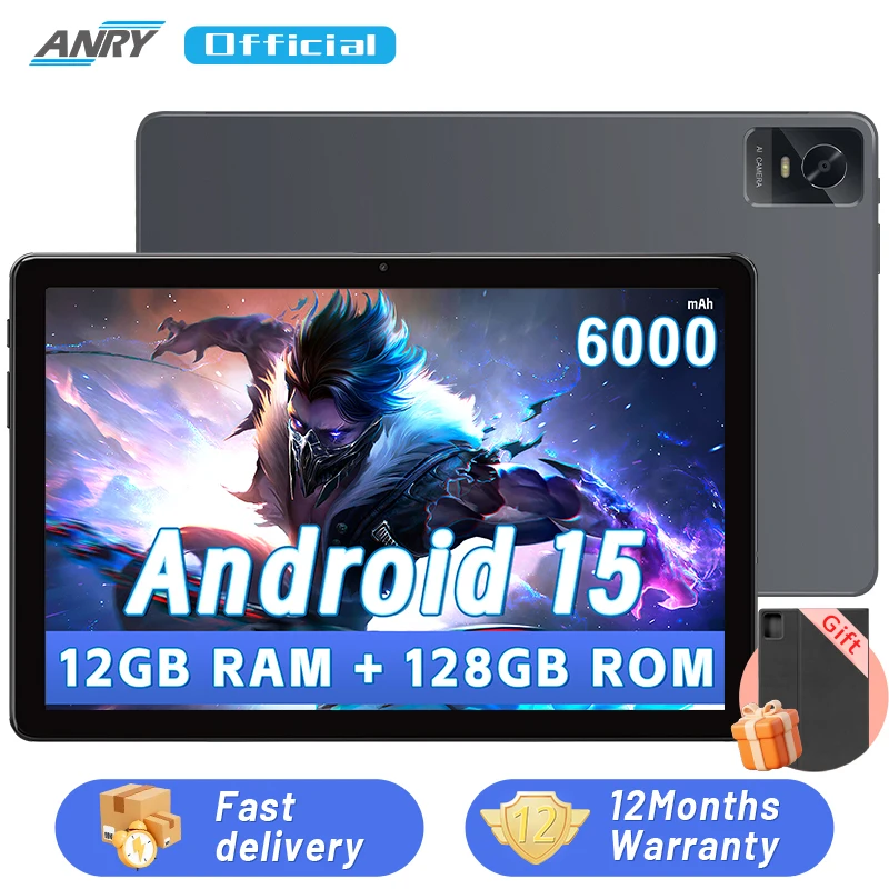 Tablet da 10,1 pollici, Android 15 2025 con processore Octa-core, 12 GB+128 GB, espansione da 1 TB, batteria da 6000 mAh, WiFi 6 e BT5.0, supporto GMS
