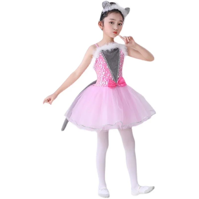 

New Kids Cute Pink Mouse Costume Dance Dress Girls Mouse Animal Cosplay Dress Halloween Costume