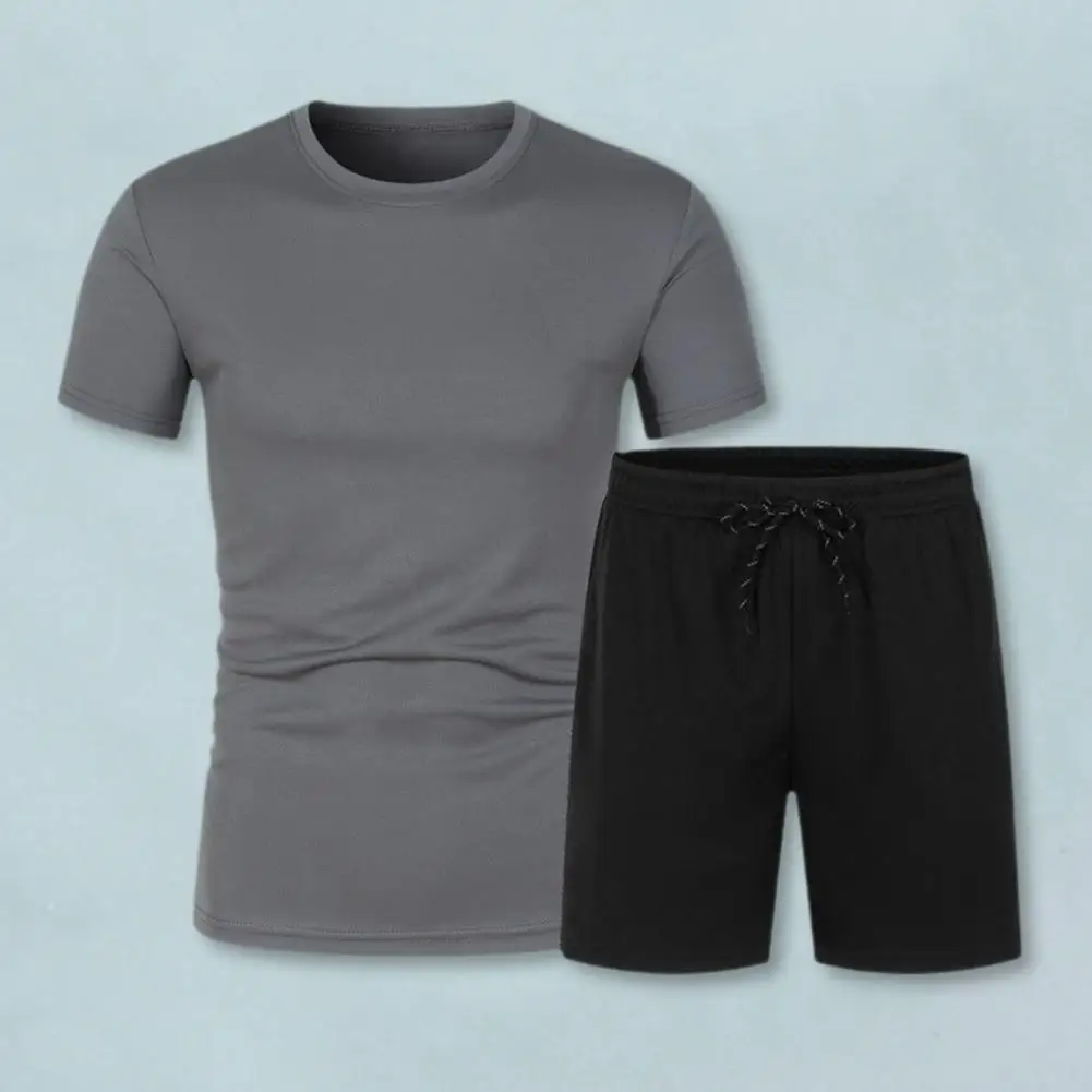 Herren Workout Outfit Herren Sommer Casual Outfit Set O-Ausschnitt Kurzarm T-Shirt mit elastischen Kordel zug Taille Shorts solide für eine