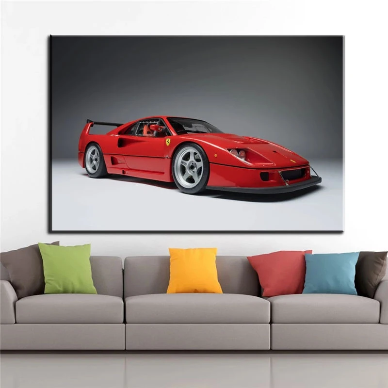 

F40 Red Supercar Sport Car Vehicle Modern Poster Pictures Canvas HD Wall Art Home Decor Paintings Living Room Decoration