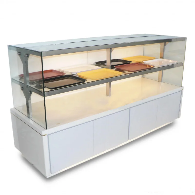 custom.Modern Heavy Duty Single-Sided Desktop Cake Display Refrigerator Metallic Material with Rotation Drawers Bakery Use