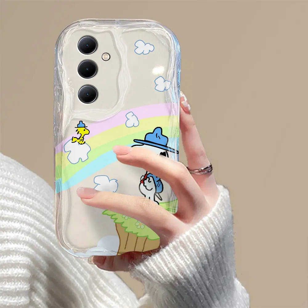 Cartoon Cute 3D Wave Phone Case per Samsung Galaxy S24 S23 S21 S20 FE Plus Ultra 4G 5G Cover posteriore in Silicone morbido S-Snoopies