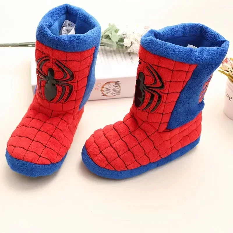 Fashion Kids Winter Slippers Baby Boys Cartoon Disney Spider Man Long Boots Children Girls Cotton Infant Indoor Home Warm Shoes