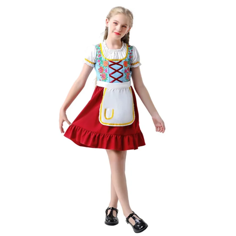 Child German Oktoberfest Costume Bavaria Traditional Beer Wench Dirndl Girls Dress MS51172