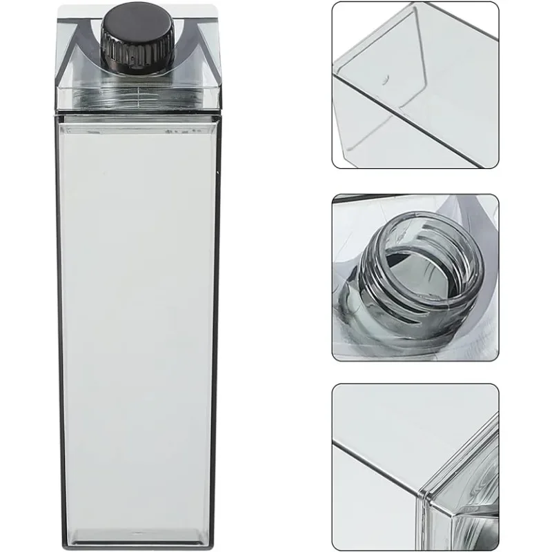 Milk Carton Water Bottle 17oz (500mL) Clear Plastic Square Milk Bottles Portable Reusable Milk Box Juice Water Container