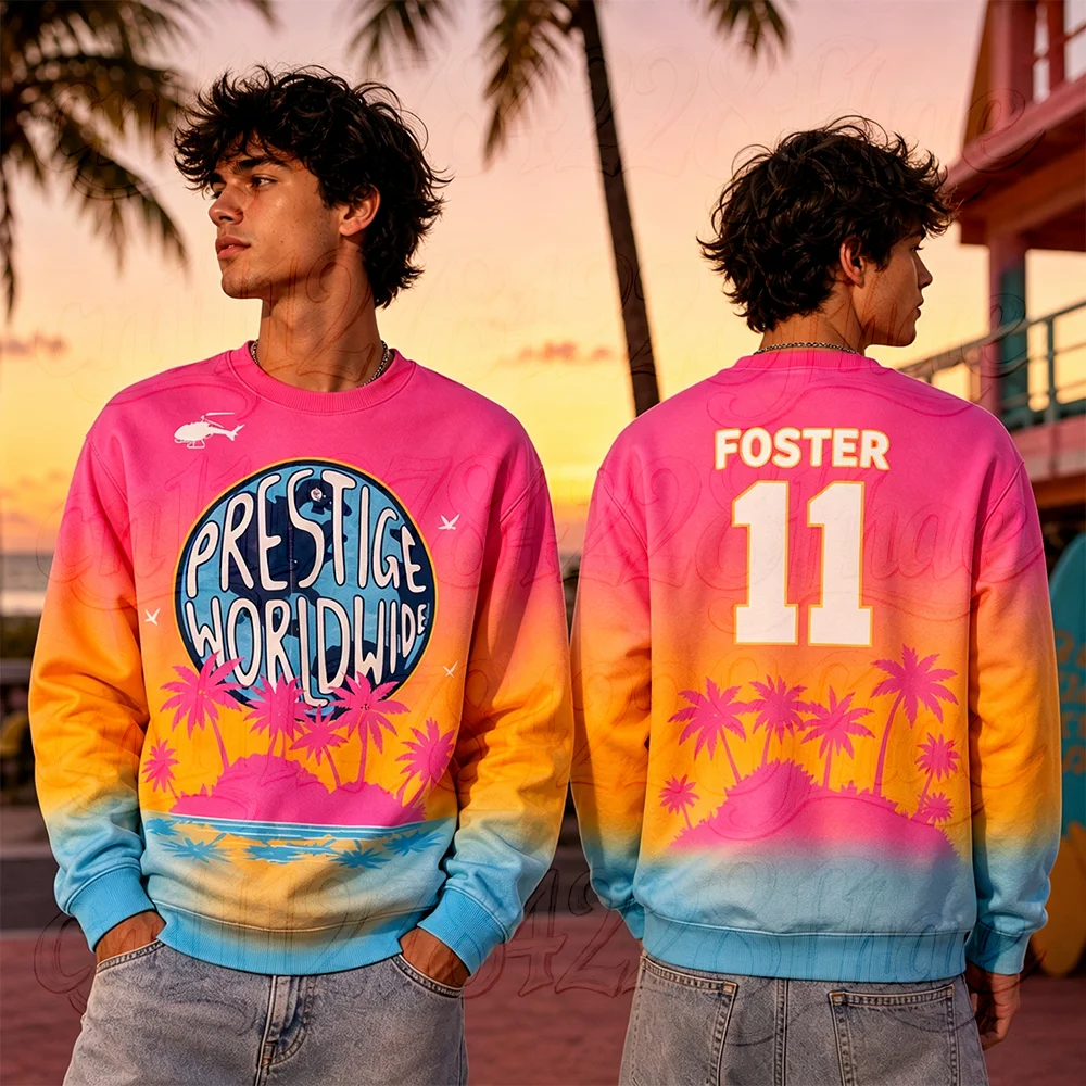 Vibrant Sunset Beach Gradient Crew Neck Sweatshirt Parent-Child Graphic Pullover Loose Fit Retro Casual Long Sleeve Clothing