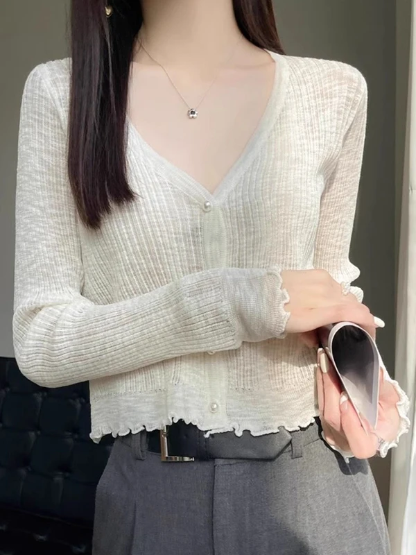Ice Silk Sun Protection Short Cardigan Women's Thin Summer Outerwear with Strap Vest Small Size Shawl Air Conditioner Cover u...