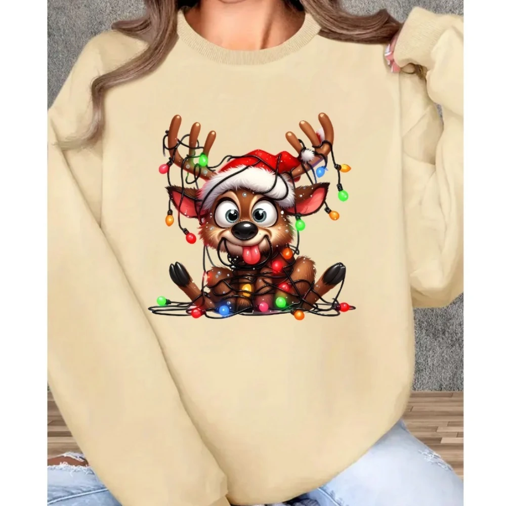 عيد الميلاد لطيف الغزلان على شكل أضواء ملونة مطبوعة البلوز كم طويل الشارع أزياء رياضية للجنسين النساء الرجال السترة #4