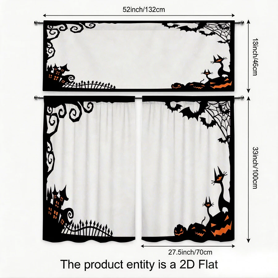 Halloween Fall Kitchen Curtains, Haunted House Border, Digital Print, Kitchen Dining Room, Rod Pocket Polyester, Home Decor