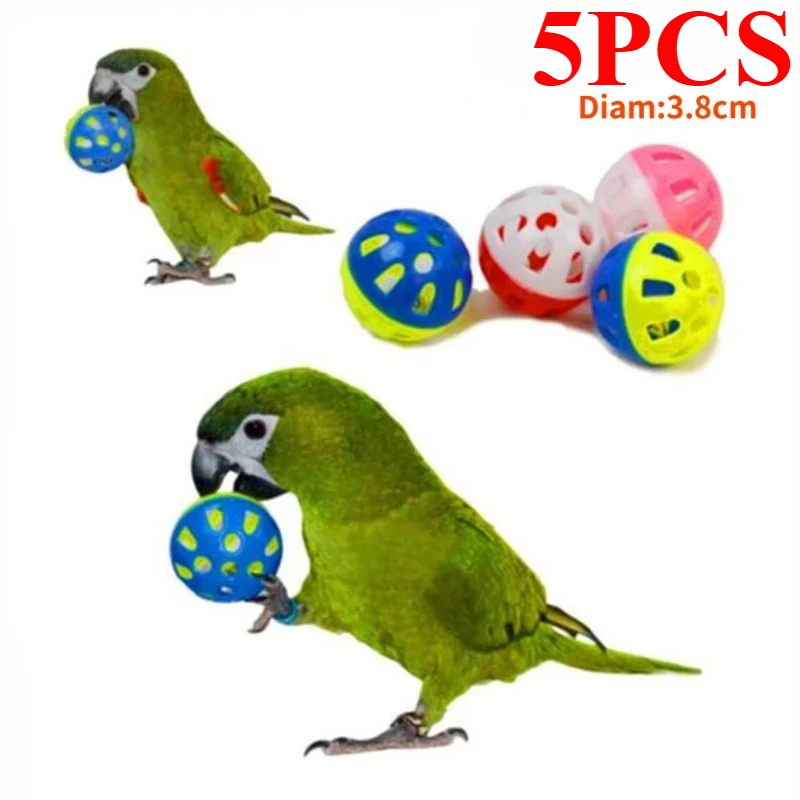 5pcs Pet Cat Kitten Play Balls with Jingle Bell, Hollow Rolling Bell Ball Pet Bird Toy Chase Rattle Toy, Random Color
