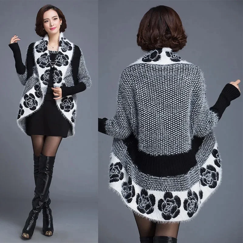 

Осень-зима, новая накидка, шаль, женский вязаный кардиган с длинными рукавами, свитер, корейский свободный женский вязаный свитер среднего возраста, шаль, пальто