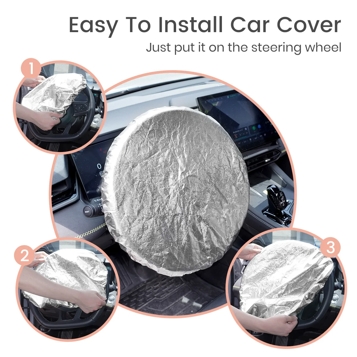 1PC Auto Lenkrad Abdeckung Sonnenschutz, Aluminium Film Beflockte Doppel-Schicht Isolierung Für Blockieren Sonne & Wärme – Detail 5