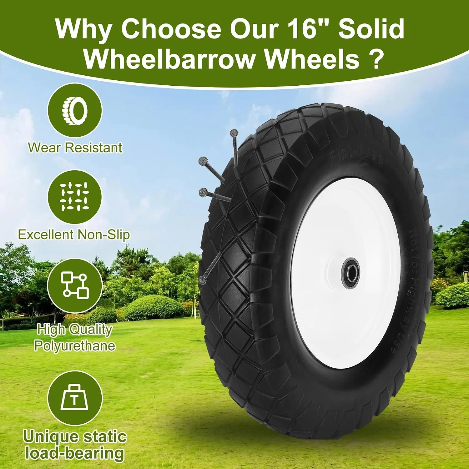 Upgraded 4.80/4.00-8 Flat Free Wheelbarrow Wheels With 5/8