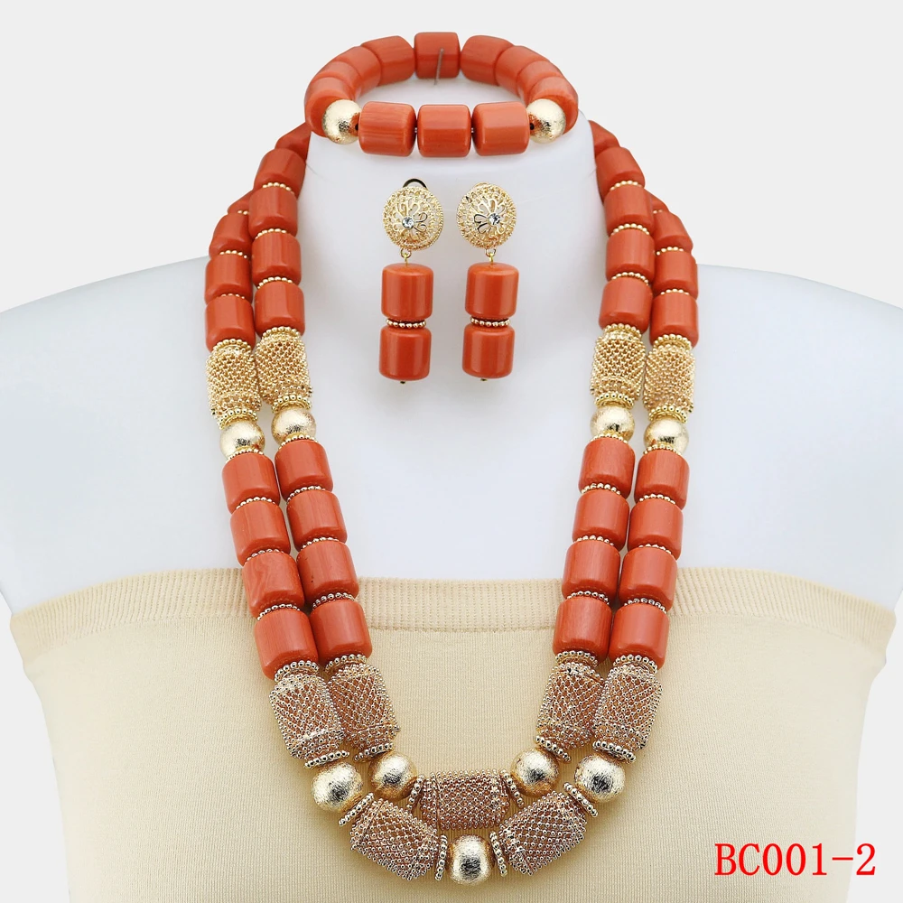 Artificial Coral Beads Jewelry Set African Nigeria Wedding Jewelry Bracelet Earrings Set