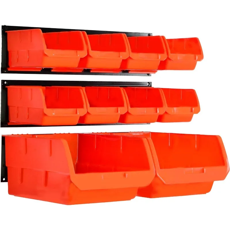 Wall Mounted Storage Bins, Wall Storage Bins Parts Rack 10 Bins&3 Rails Wall Mount Tool Organizer Hardware Storage