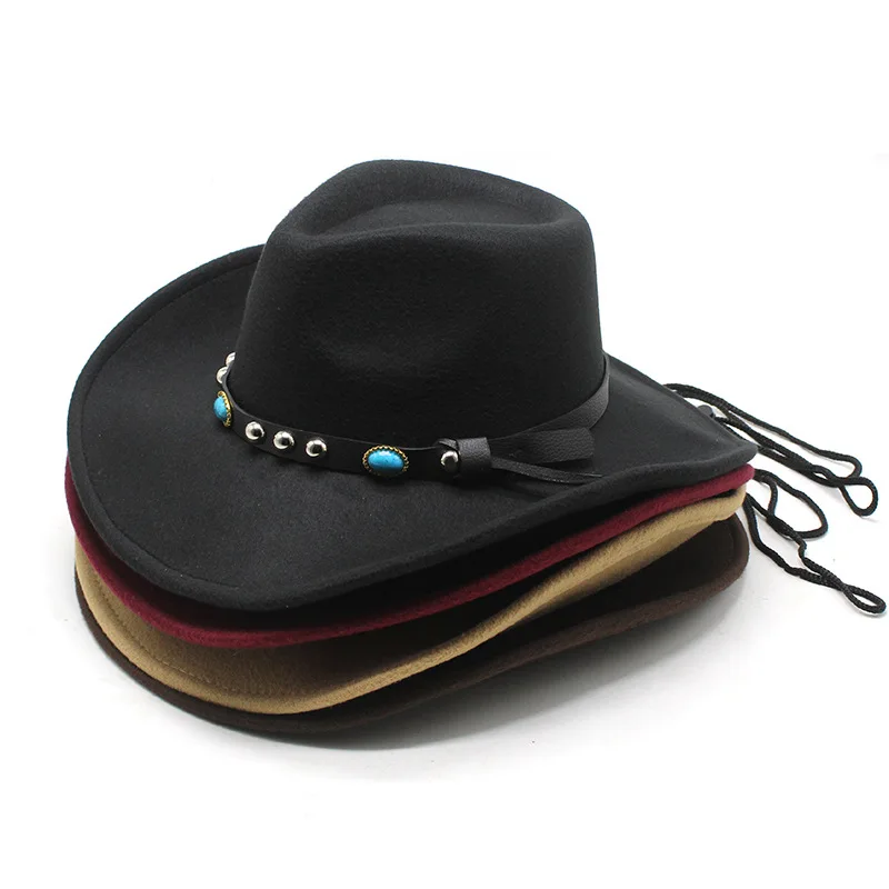 

Foreign Trade Style Western Region Cowboy Hat Men's And Women's Fashion Woolen Top Hat Ethnic Style Tibetan Cowboy Hat