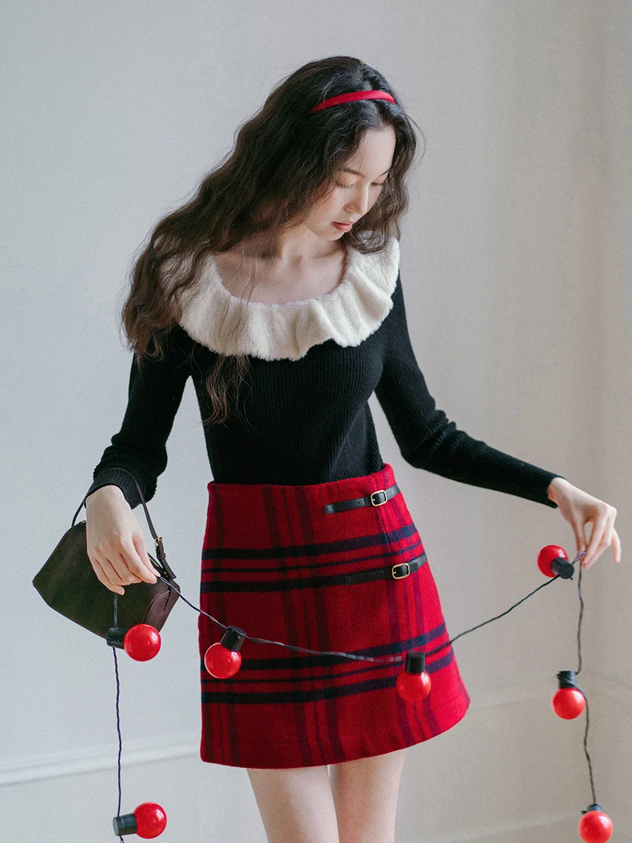 

Bluwhite Small Rabbit Lace Trim Splice U Ne Knitwear White Bla Korean Sle Slim Fit Long Sve Color