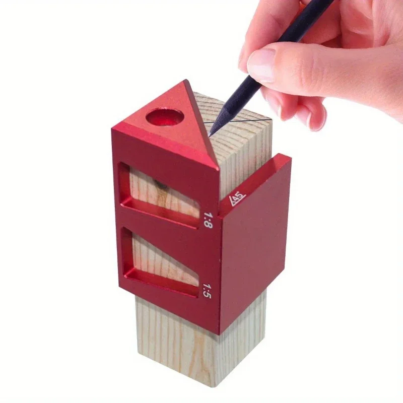 

45/90 degree woodworking right angle tenon fixture - aluminum alloy center scribing ruler