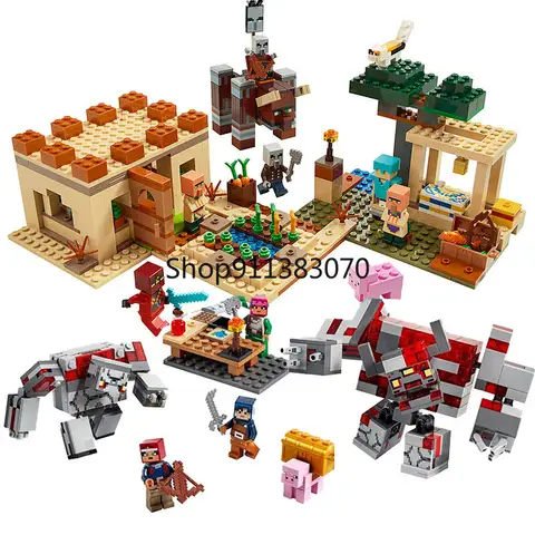 580pcs 호환 Myworld 21160 마을 사람 레이드 레드스톤 전투 빌딩 블록 장난감