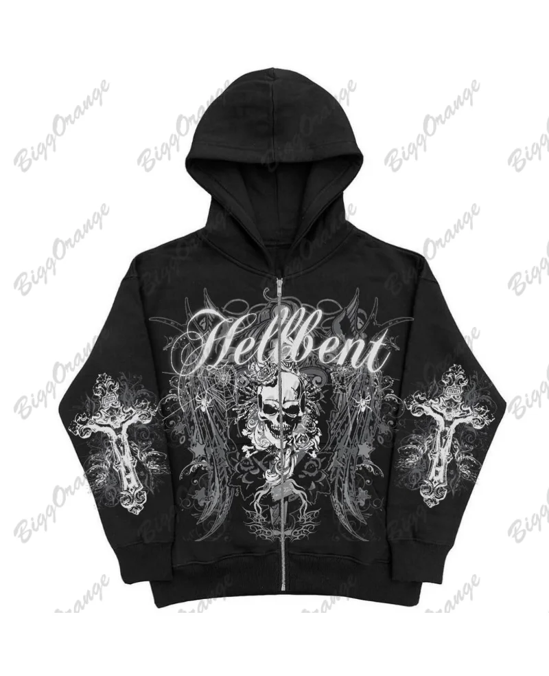 Rock American Street Skeleton Bones Men\'s hoodie Y2K Goth punk Harajuku zipper hoodie couple casual loose popular clothes