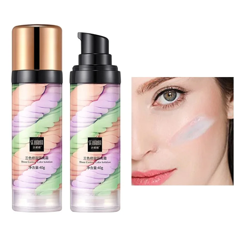 Correttore in crema per pressa liquida a tre colori Isolare il trucco Base per il viso Crema schiarente Base per primer per il viso per la pelle luminosa