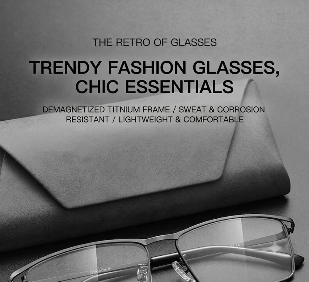 Luxuriöse Business-Lesebrille aus Titan für Herren, 10 g, ultraleicht, entmagnetisiert, quadratischer optischer Brillenrahmen, flexibel, bequem – Detail 1
