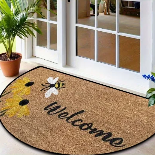 Bee and Flower Themed Floor Mats with Machine Washable Semi-circular Design Are Perfect for Use in Kitchens and Bedrooms