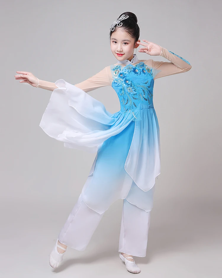 Costumes Yangge pour enfants Fan danse robe Hanfu moderne filles enfants Style chinois pratique Yangge gaze Costumes de spectacle