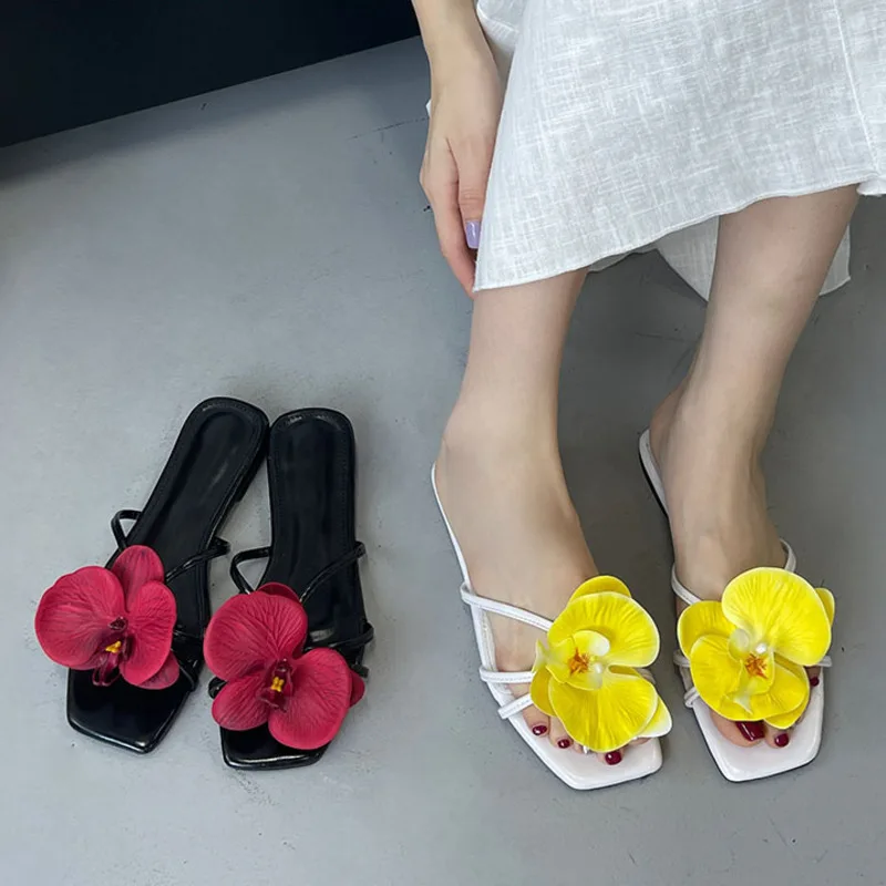 

Летние пляжные женские тапочки на плоской подошве большого размера, модные женские тапочки на плоской подошве с квадратным носком, женские шлепанцы, сандалии