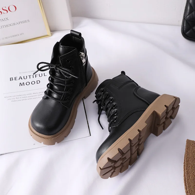 Kids Boots Fashion Soft Leather Girls Shoes Spring Autumn British Style Black Children Ankle Boots Toddler Boys Sneakers Ботинки