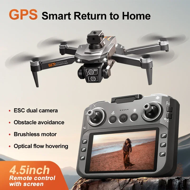 طائرة بدون طيار GPS LU30 8K HD كاميرا صغيرة بدون طيار لتجنب العوائق الذكية مع التحكم في الشاشة 4.5 بوصة RC طائرات بدون طيار