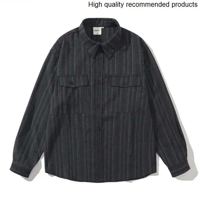 

Sleeve Casual Long Cityboy Loose Stripe Shirts Men Oversize Japanese Korean Streetwear Fashion Spring Autumn Shirts