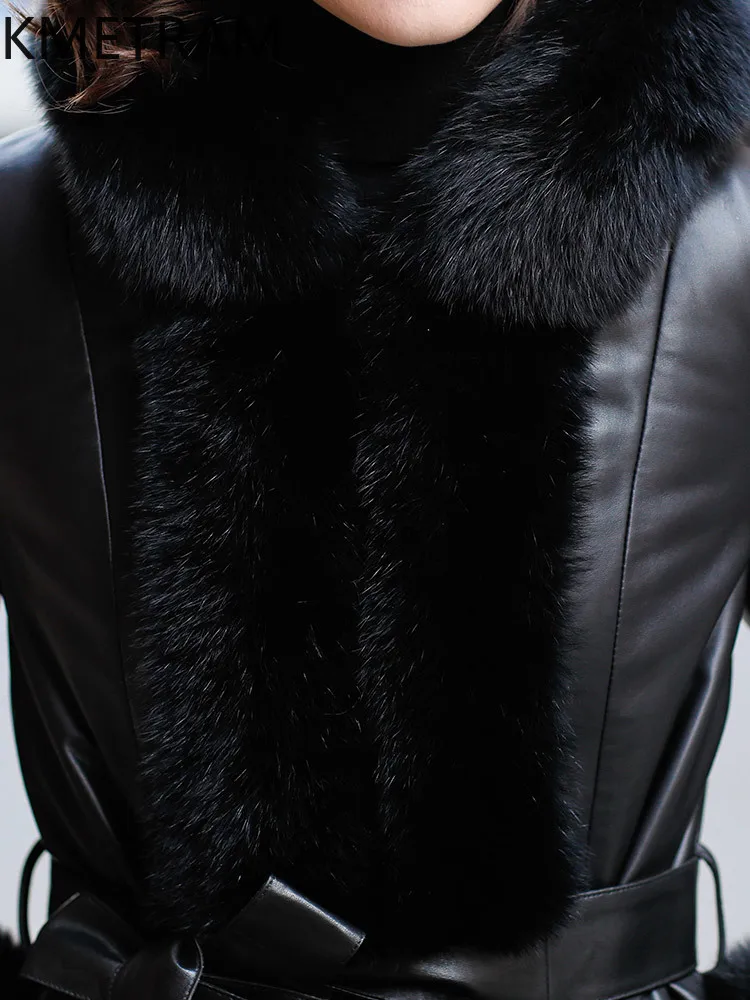 معطف KMETRAM من جلد الغنم الحقيقي معاطف طويلة من الفرو على الموضة مع قلنسوة ملابس شتوية للنساء 2025 كردينا جينزنايا