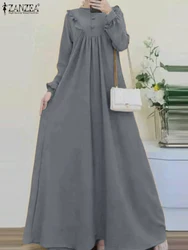 ZANZEA Vestido largo de manga larga para mujer, ropa islámica musulmana Abaya de Turquía, Hijab de Dubái, vestido de verano de Ramadán