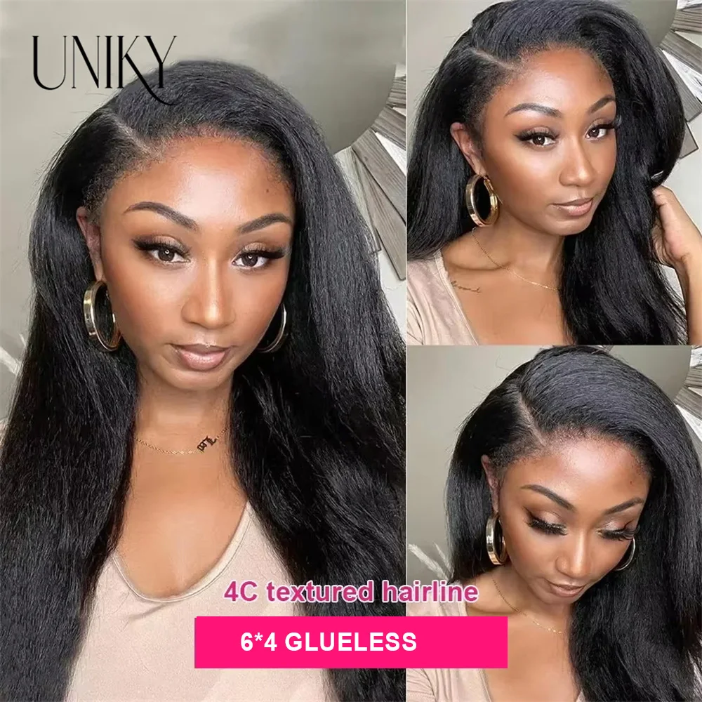 Yaki Straight Lace Front Wig 4c Edges Baby Hair Glueless Wig Human Hair Ready To Wear Virgin 6x4 Lace Front Yaki Human Hair Wigs